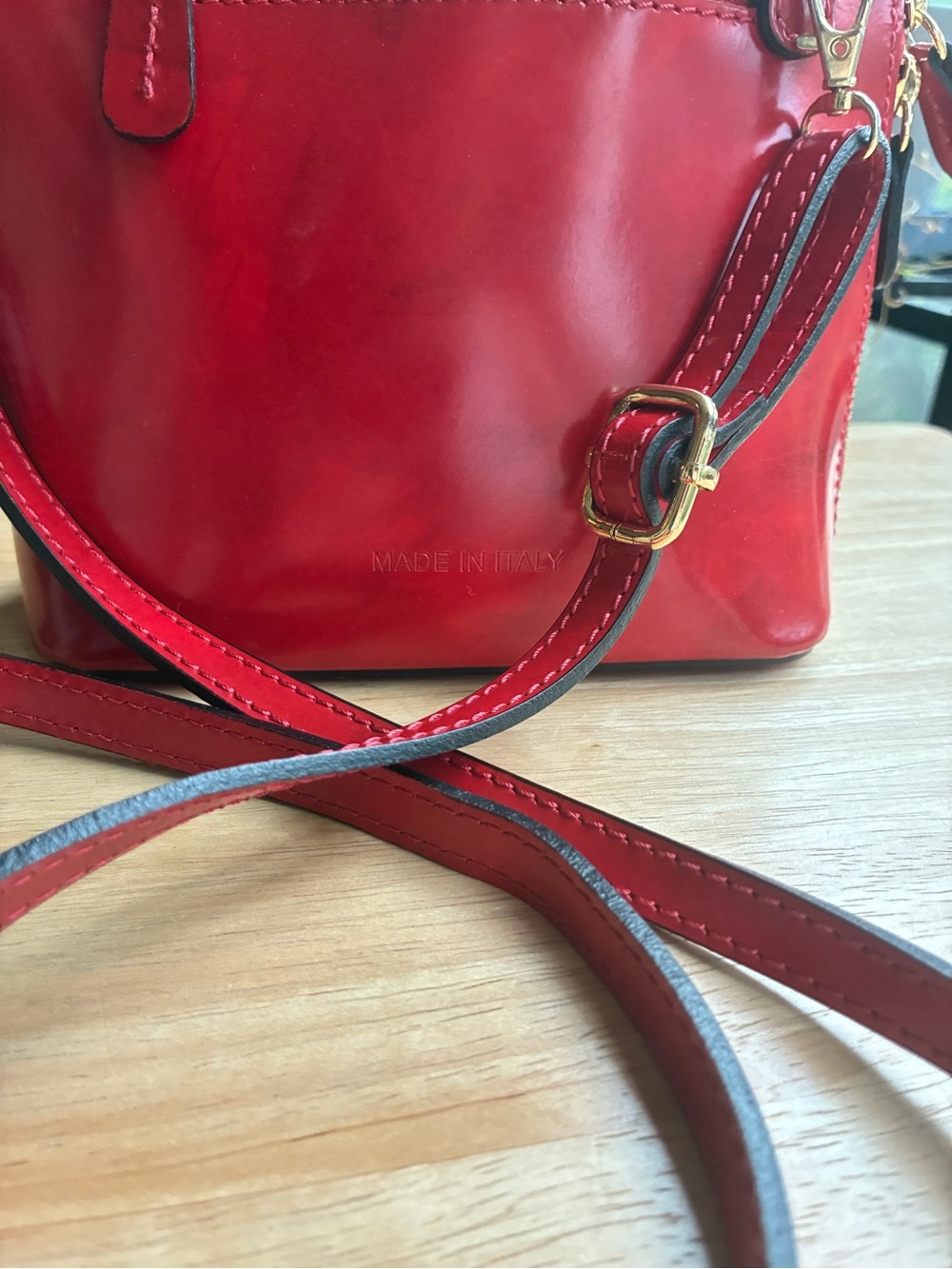 Pratesi Firenze Italian Cherry Red Leather Crossbody Bag - Picture 7 of 16